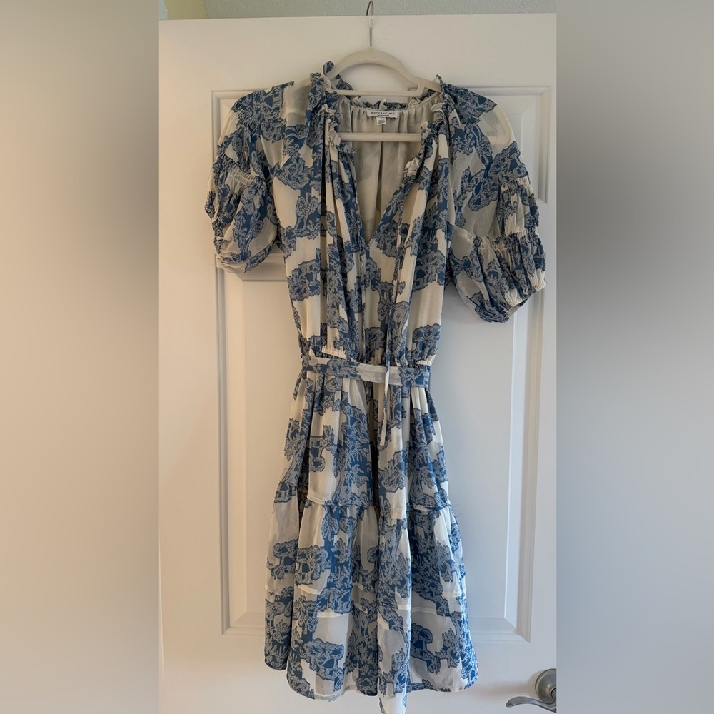 Current Air Blue and White Floral Tiered Mini Dress